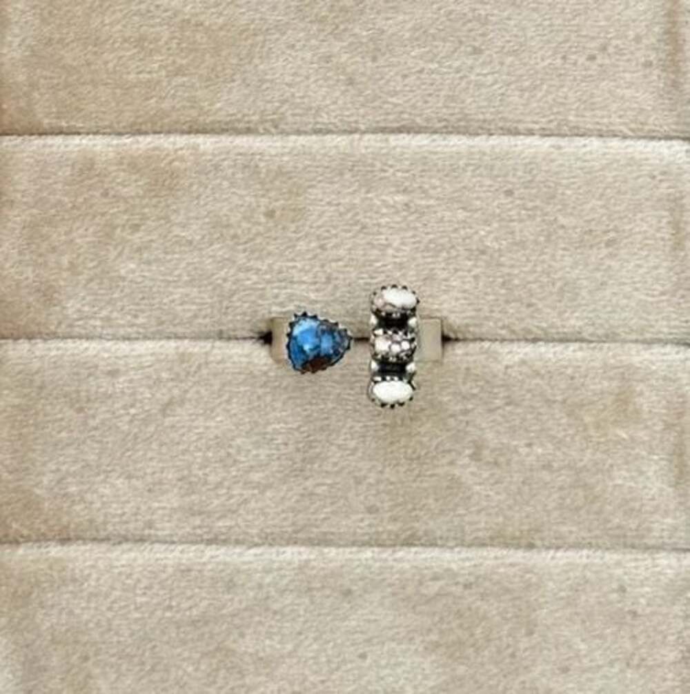 925 Sterling Silver Adjustable Floater Ring Golden Hills Turquoise & Wild Horse